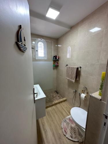 La salle de bains est pourvue de toilettes et d'un lavabo. dans l'établissement Villa Zembretta, à El Haouaria