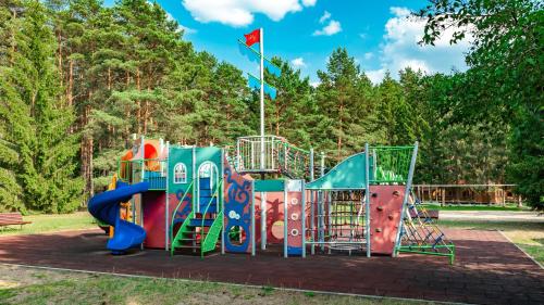 a playground in a park with a slide at Wiartel Osrodek Wypoczynkowy in Pisz