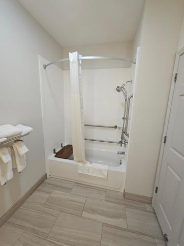 a bathroom with a shower and a bath tub at Comfort Inn Jackson I-40 in Jackson