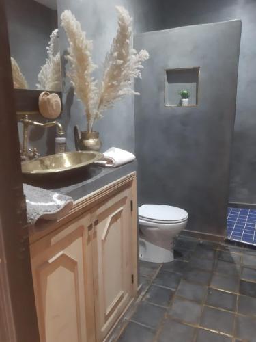 uma casa de banho com um lavatório e um WC em APPARTEMENT Hana Majorelle em Marrakech