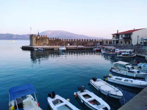 a group of boats are docked in a harbor at Casa da Sogno Elegant Studio in Nafpaktos