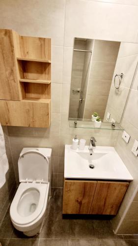 a bathroom with a toilet and a sink at Toscana LOFT - Apartasuites in Bogotá