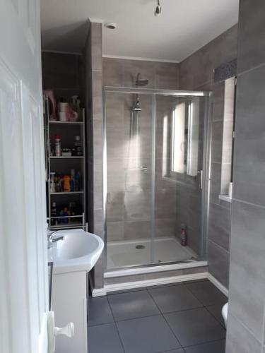 une salle de bain avec douche et lavabo dans l'établissement Willow View Country Retreat, Fénery, Deux-Sèvres, Nouvelle-Aquitaine, à Fénery