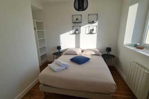 een bed in een kamer met twee kussens erop bij Le Jaures 4 - T2 - 1er Etage in Hennebont