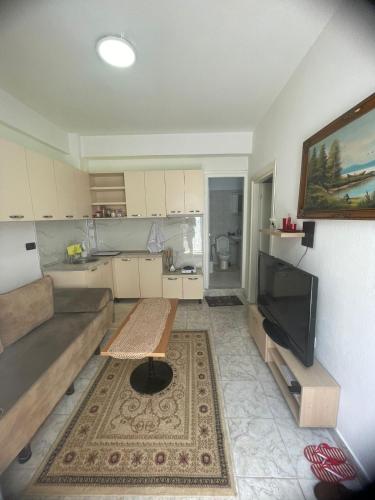 - un salon avec un canapé et une table dans l'établissement Flat, à Tirana