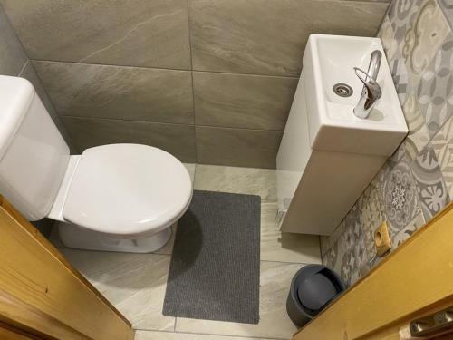 a bathroom with a white toilet and a sink at VILLA MARTINI in Lazy pod Makytou