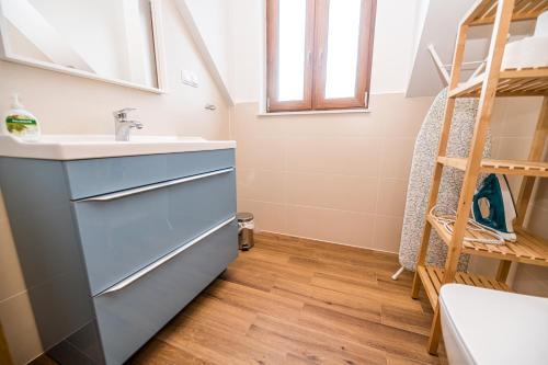 a bathroom with a sink and a ladder at Kolorowe Karkonosze in Przesieka