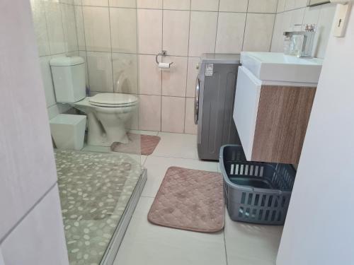 une petite salle de bain avec toilettes et lavabo dans l'établissement Hermanus Beach Club UNIT 74, à Hermanus