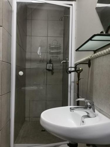 a bathroom with a sink and a shower at Kaste Guest House Edenvale in Edenvale