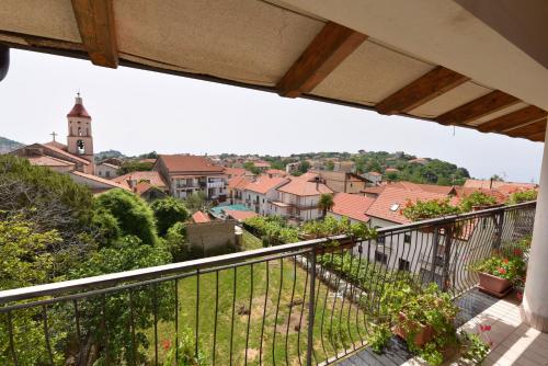 a balcony with a view of a town at Hotel Gentile in Agerola