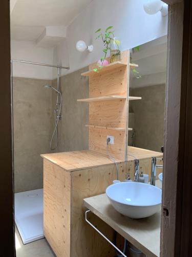 佛羅倫斯的住宿－Appartmento nel mercato centrale di San Lorenzo，浴室配有白色水槽和淋浴。