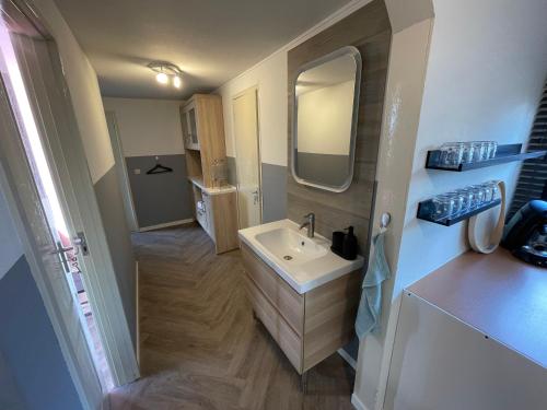 a small bathroom with a sink and a mirror at NextDay in Erica