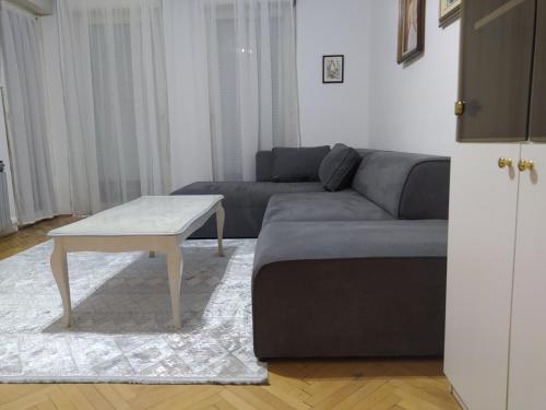 ein Wohnzimmer mit einem Sofa und einem Couchtisch in der Unterkunft Apartman Nina in Banja Luka