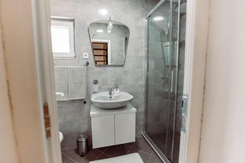 a bathroom with a sink and a shower at Aria in Cetinje