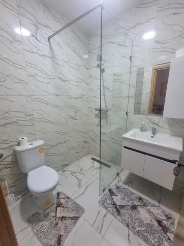 La salle de bains est pourvue de toilettes, d'un lavabo et d'une douche. dans l'établissement Best Appertement in haut founty, à Agadir