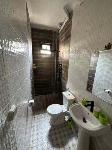 een badkamer met een toilet en een wastafel bij Appartement neuf/vue sur mer in Yof