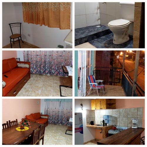 un collage de cuatro fotos de una habitación en Harapy y Naipy en Puerto Iguazú