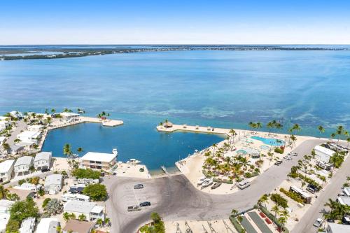 an aerial view of a resort with a pool at Dock Holiday in Cudjoe Key