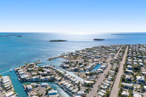 an aerial view of a marina in the water at Dock Holiday in Cudjoe Key