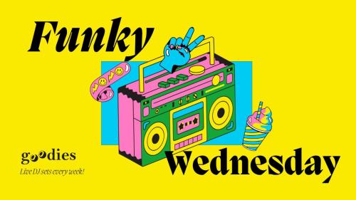 a yellow background with a colorful illustration of a dj mixer at Happiness Hostel Siargao in General Luna