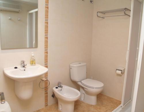 a bathroom with a toilet and a sink at Apartamentos Campuebla in Montanejos