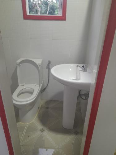 een badkamer met een toilet en een wastafel bij Beco Benfica in Trindade