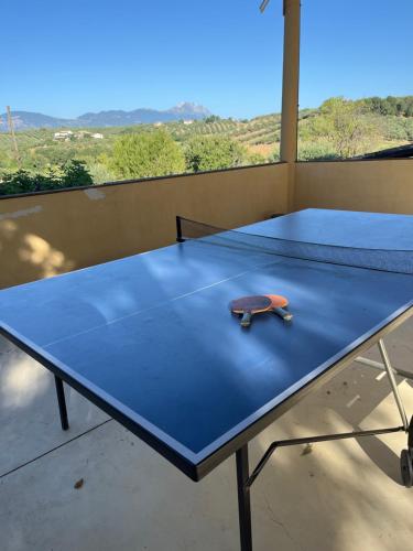 una mesa de ping pong con una patineta encima en La massaria di Cesare, en Pianella