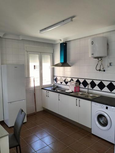 a kitchen with a sink and a washing machine at Apartamentos La Calilla Cabo de Gata in El Cabo de Gata