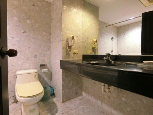 a bathroom with a toilet and a sink at Hermes Hotel in Hsinchu City