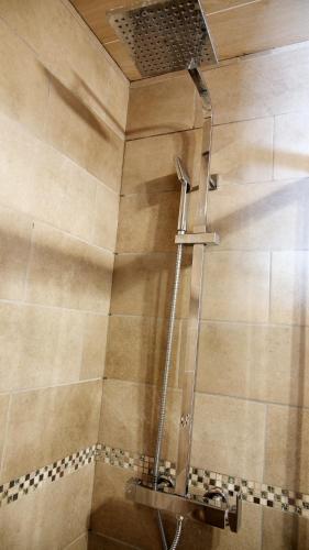 a shower with a shower head in a bathroom at La Sapinière St Lary Soulan in Saint-Lary-Soulan