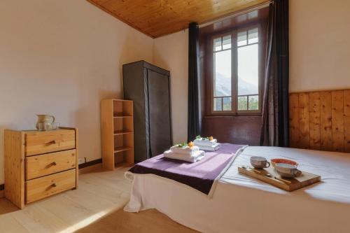 - une chambre avec un lit, une commode et une fenêtre dans l'établissement Studio Mer de Glace n°8 - Happy Rentals, à Chamonix-Mont-Blanc