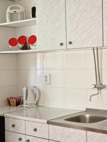 a kitchen with a sink and a counter top at Spago Apartment in Konjic