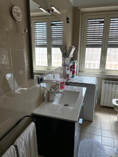 ein Badezimmer mit einem weißen Waschbecken und einer Dusche in der Unterkunft Anna e Franco Home in Rom