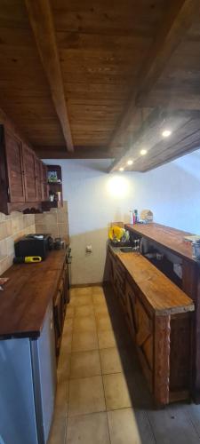 een keuken met houten aanrechtbladen in een kamer bij Sava River IN in Ledine