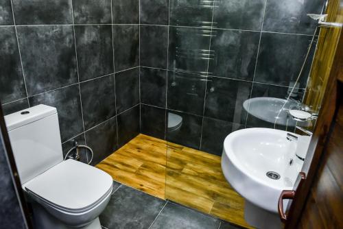 La salle de bains est pourvue de toilettes et d'un lavabo. dans l'établissement Maestro Rest House Dilijan, à Dilidjan