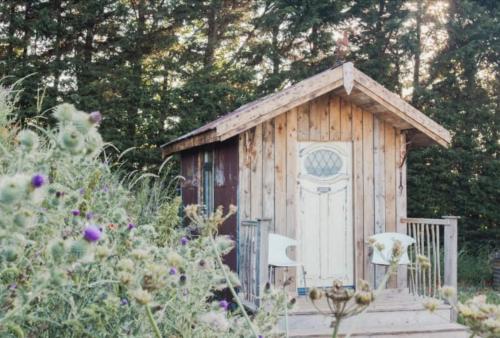 ein kleines Holzhundehaus in einem Garten in der Unterkunft Shires Barns in Chippenham