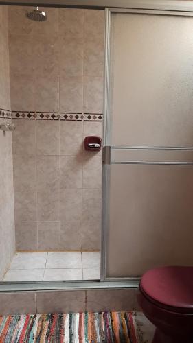 a shower in a bathroom with a toilet at ArenaNorte in Pimentel