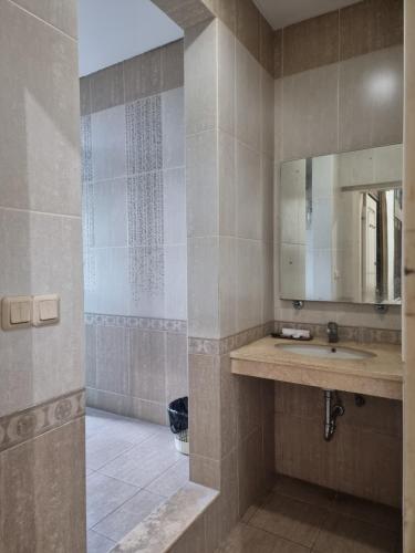 uma casa de banho com um lavatório e um espelho em Hotel Candi Baru em Jomblang