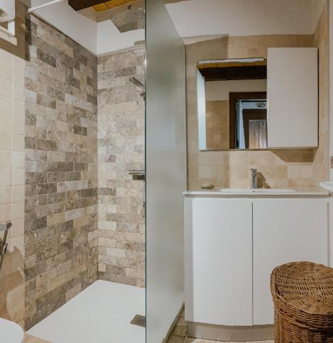 a bathroom with a shower and a sink at Ca’ Ai Monti in Trarego