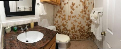 La salle de bains est pourvue d'un lavabo, de toilettes et d'un miroir. dans l'établissement Private Room with Private Bathroom near City College of SF, à San Francisco