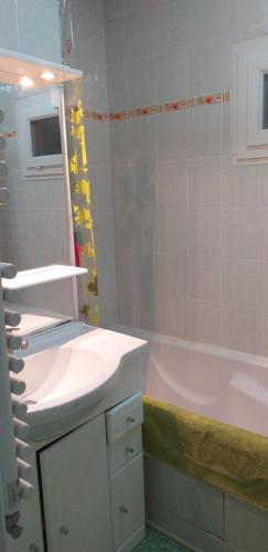 a bathroom with a sink and a bath tub at Petite chambre calme et lumineuse in Saint-Sébastien-sur-Loire
