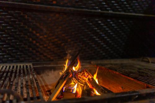 a fire in a grill with flames in it at Vila Deniri in Zlatibor