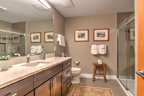 ein Badezimmer mit Toilette, Waschbecken und Dusche in der Unterkunft 45 Asheland Avenue Unit 505 in Asheville