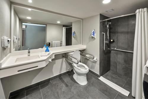 La salle de bains est pourvue d'un lavabo, de toilettes et d'une douche. dans l'établissement City Express by Marriott Comitán, à Comitán de Domínguez