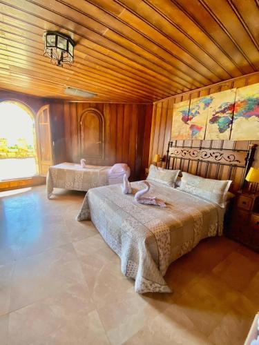 a bedroom with two beds in a room at Magnífico Castillo privado, elevado en la roca in La Cabrera