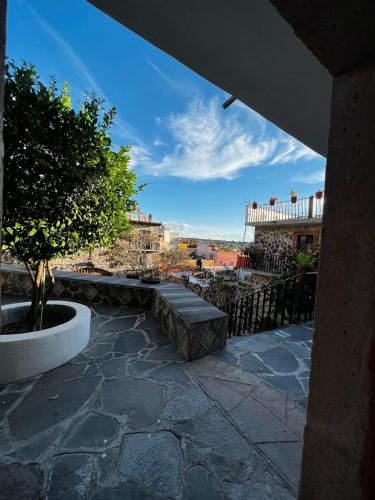 a view of a patio with a tree and buildings at Posada de las Monjas in San Miguel de Allende