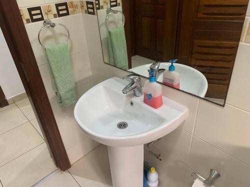 a bathroom with a sink and a mirror at Sandpark Place, West Hills in Accra