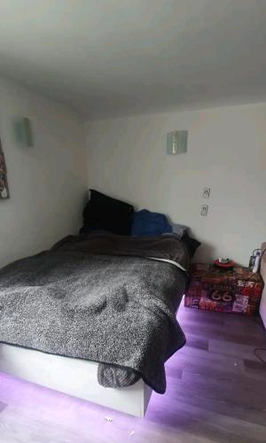 韋勒姆的住宿－10 Street，一间卧室配有一张带黑色毯子的床