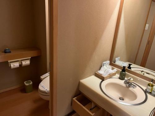a bathroom with a sink and a toilet at Jozankei Daiichi Hotel Suizantei in Jozankei
