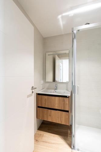 a bathroom with a sink and a shower at Maior 5 Apartamentos in Verín